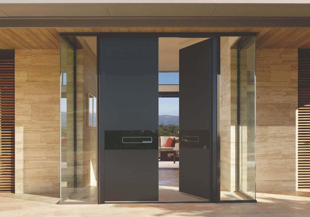 Premium entrance fiber door installation at a luxury villa in Coimbatore, Tamil Nadu — durable weather-resistant fiber door with elegant finish for main entrances
